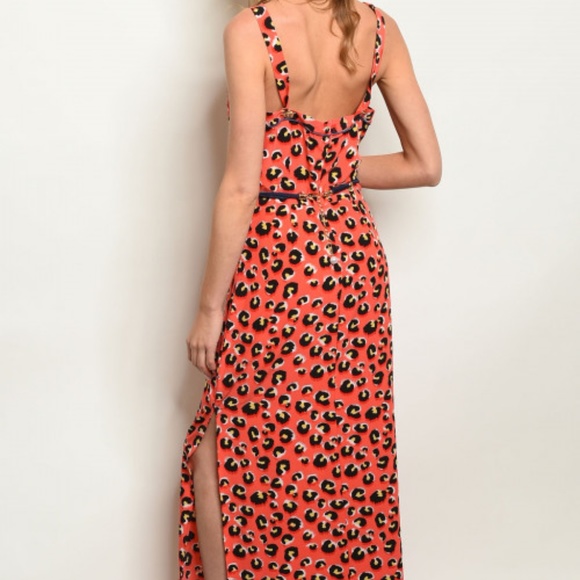 Coral Open Back Animal Print Maxi Dress - Picture 2 of 9